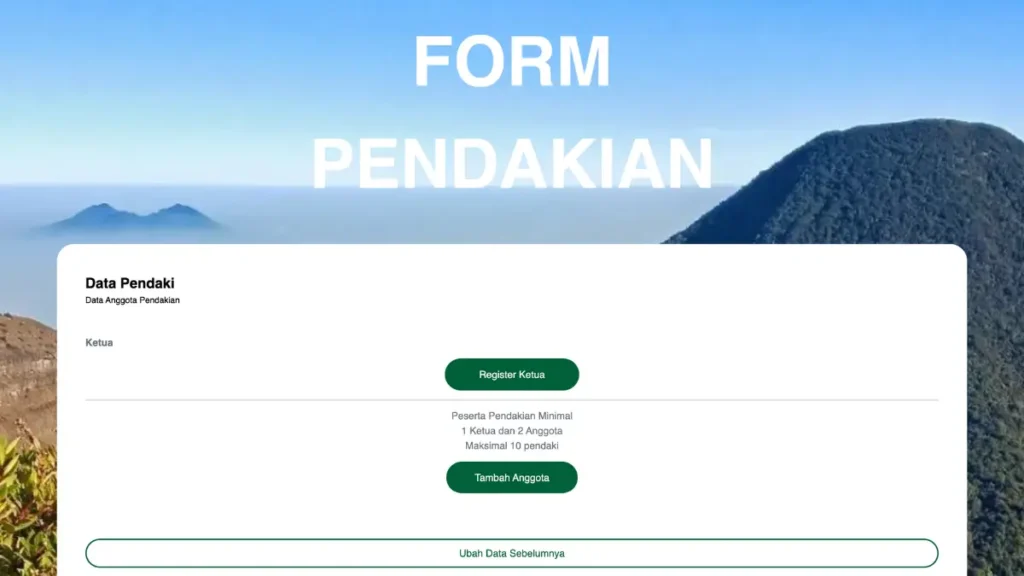 Form pendakian di website booking Gunung Gede Pangrango