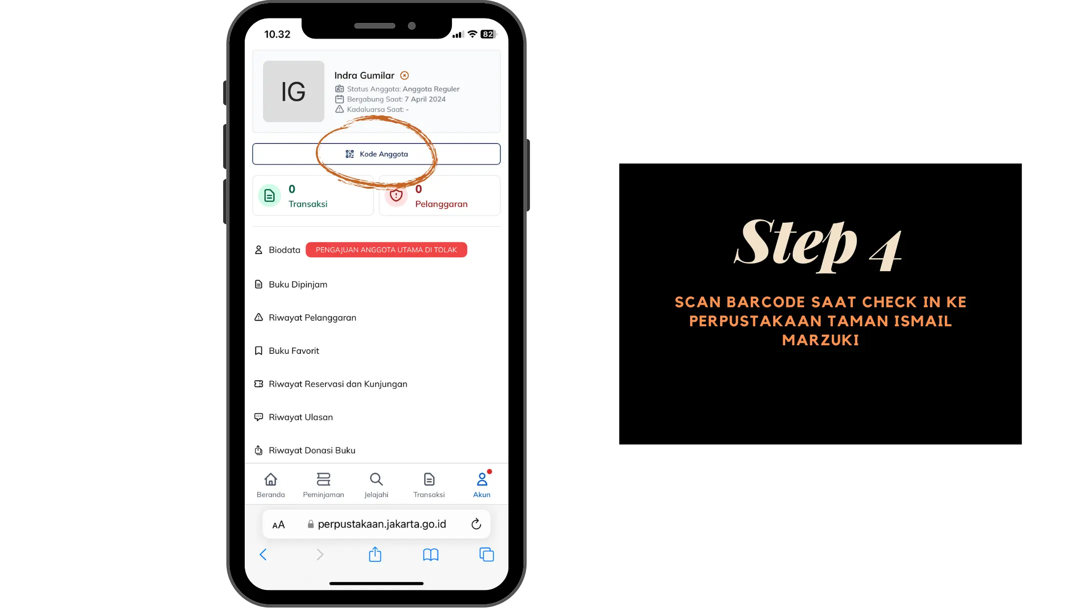 Step 4 Scan barcode saat check in ke perpustakaan Taman ismail marzuki