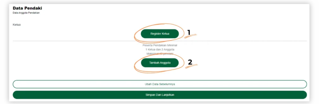 Isi form biodata ketua pendakian dan anggota pendakian