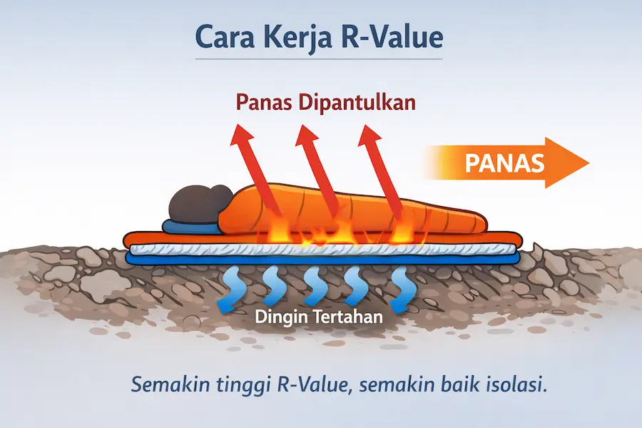 Ilustrasi penerapan nilai R-Value pada matras angin